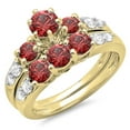 thumbnail image 1 of Dazzlingrock Collection 14K Round Red Ruby & White Diamond 3 Stone Bridal Engagement Ring Set, Yellow Gold, Size 8.5, 1 of 1