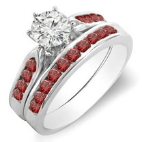 Dazzlingrock Collection 14K Round Red Ruby & White Diamond Ladies Bridal Engagement Ring Set, White Gold, Size 8.5