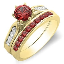 Dazzlingrock Collection 14K Round Red Ruby & White Diamond Ladies Bridal Engagement Ring Set, Yellow Gold, Size 8.5
