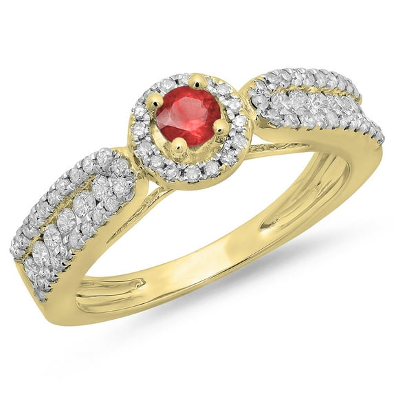 Dazzlingrock Collection 14K Round Ruby And White Diamond Bridal Vintage Halo Engagement Ring, Yellow Gold, Size 6.5