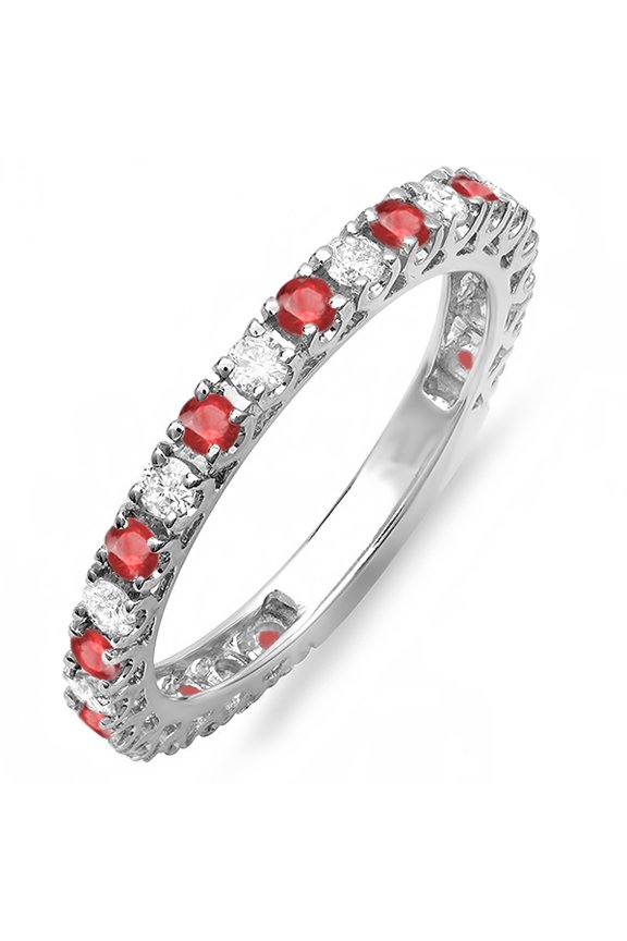 Collection 14K Round Ruby And White Diamond Eternity Ring Band White Gold Size 6