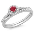thumbnail image 1 of Dazzlingrock Collection 14K Round Ruby And White Diamond Ladies Bridal Engagement Halo Ring Band Set, White Gold, Size 5, 1 of 1
