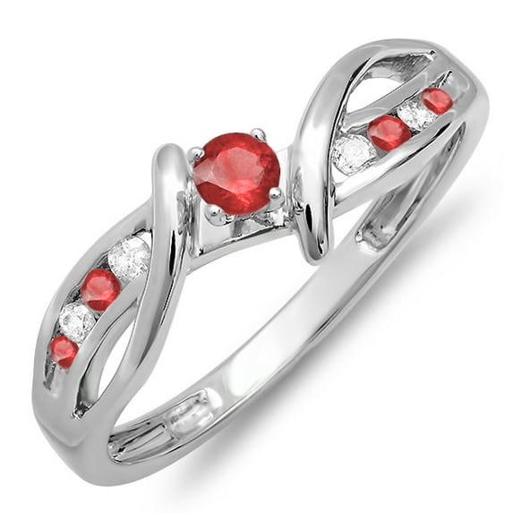 Dazzlingrock Collection 14K Round Ruby And White Diamond Split Shank Ladies Bridal Promise Engagement Ring, White Gold, Size 9