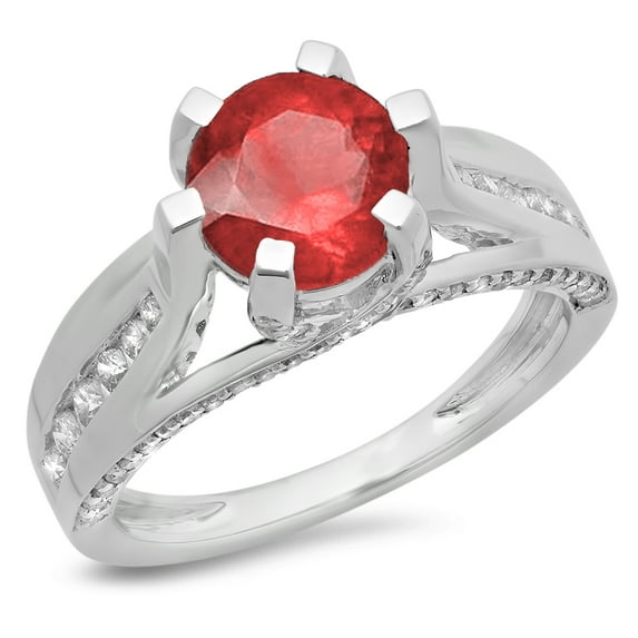 Dazzlingrock Collection 14K Round Ruby & Diamond Solitaire With Accents Bridal Engagement Ring, White Gold, Size 5.5