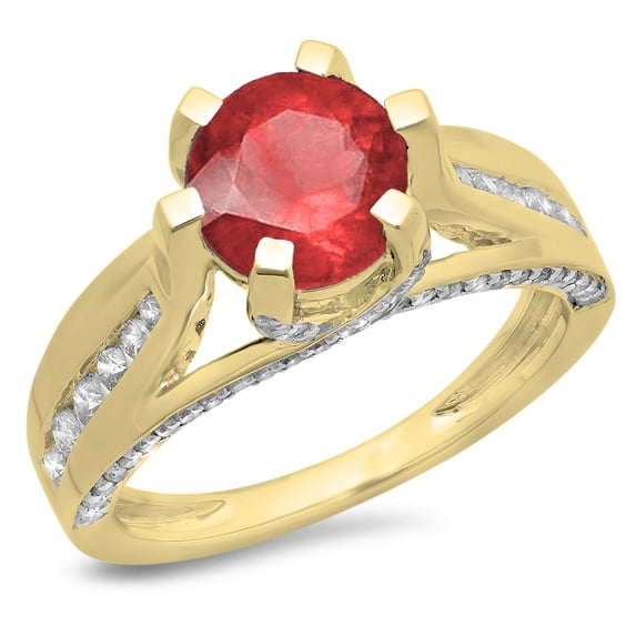 Dazzlingrock Collection 14K Round Ruby & Diamond Solitaire With Accents Bridal Engagement Ring, Yellow Gold, Size 4