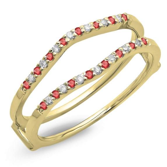 Dazzlingrock Collection 14K Round Ruby Ladies Anniversary Wedding Enhancer Guard Double Ring, Yellow Gold, Size 5