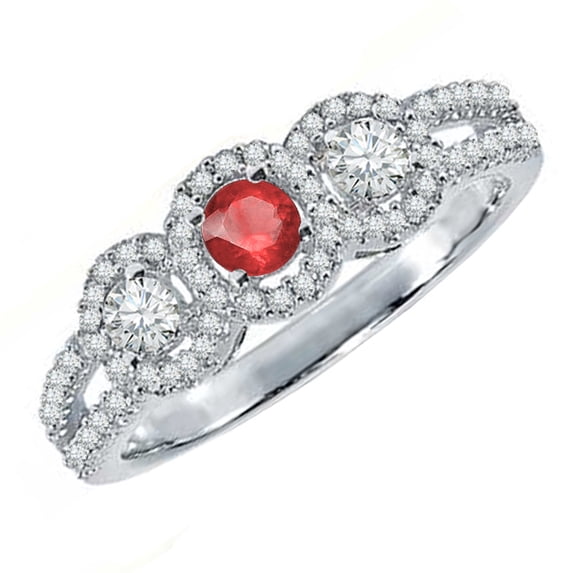 Dazzlingrock Collection 14K Round Ruby & White Diamond 3 Stone Split Shank Engagement Bridal Ring, White Gold, Size 4.5