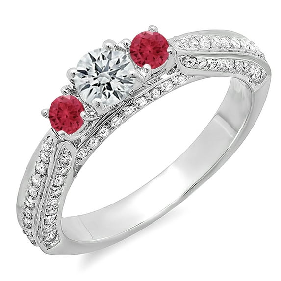 Dazzlingrock Collection 14K Round Ruby & White Diamond Bridal Engagement Ring, White Gold, Size 9