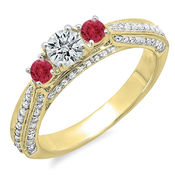 Dazzlingrock Collection 14K Round Ruby & White Diamond Bridal Engagement Ring, Yellow Gold, Size 4.5