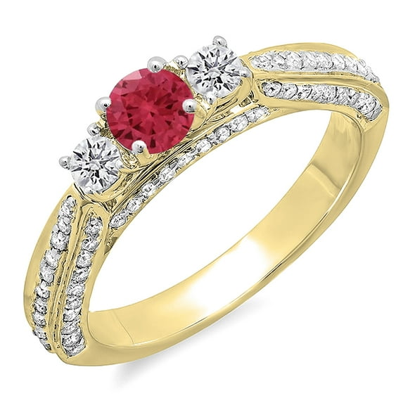 Dazzlingrock Collection 14K Round Ruby & White Diamond Bridal Engagement Ring, Yellow Gold, Size 8.5