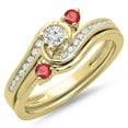 thumbnail image 1 of Dazzlingrock Collection 14K Round Ruby & White Diamond Bridal Twisted Swirl Engagement Ring Set, Yellow Gold, Size 7, 1 of 1