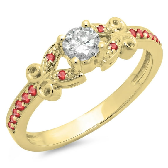 Dazzlingrock Collection 14K Round Ruby & White Diamond Bridal Unique Vintage Style Engagement Ring, Yellow Gold, Size 4