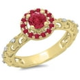 thumbnail image 1 of Dazzlingrock Collection 14K Round Ruby & White Diamond Bridal Vintage Halo Style Engagement Ring, Yellow Gold, Size 4.5, 1 of 1
