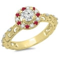 thumbnail image 1 of Dazzlingrock Collection 14K Round Ruby & White Diamond Bridal Vintage Halo Style Engagement Ring, Yellow Gold, Size 4, 1 of 1