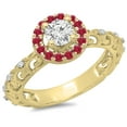 thumbnail image 1 of Dazzlingrock Collection 14K Round Ruby & White Diamond Bridal Vintage Halo Style Engagement Ring, Yellow Gold, Size 6, 1 of 1