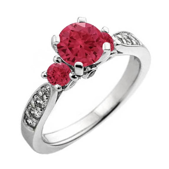 Dazzlingrock Collection 14K Round Ruby & White Diamond Ladies 3 Stone Bridal Engagement Ring, White Gold, Size 6