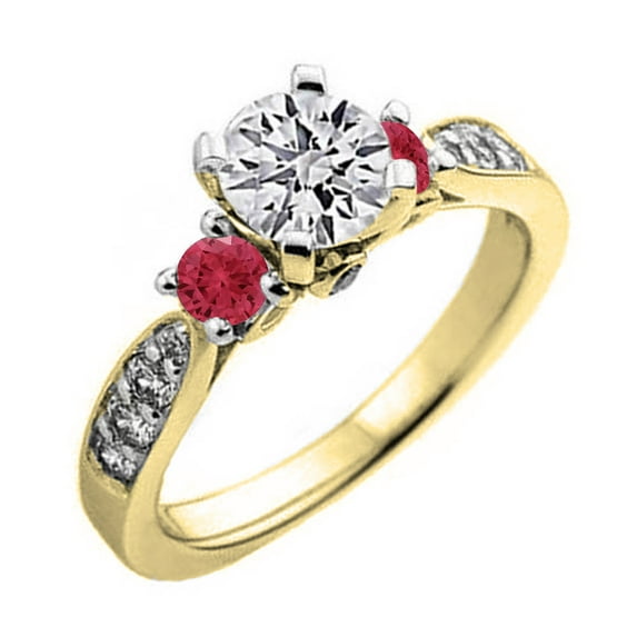 Dazzlingrock Collection 14K Round Ruby & White Diamond Ladies 3 Stone Bridal Engagement Ring, Yellow Gold, Size 4.5