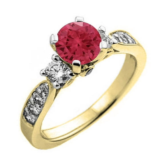 Dazzlingrock Collection 14K Round Ruby & White Diamond Ladies 3 Stone Bridal Engagement Ring, Yellow Gold, Size 4.5