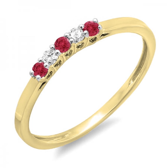 Dazzlingrock Collection 14K Round Ruby & White Diamond Ladies 5 Stone Anniversary Wedding Band Ring, Yellow Gold, Size 8