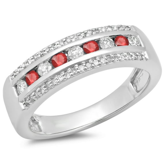 Dazzlingrock Collection 14K Round Ruby & White Diamond Ladies Anniversary Wedding Band, White Gold, Size 8.5