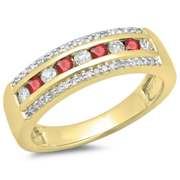 Dazzlingrock Collection 14K Round Ruby & White Diamond Ladies Anniversary Wedding Band, Yellow Gold, Size 8