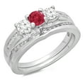 thumbnail image 1 of Dazzlingrock Collection 14K Round Ruby & White Diamond Ladies Bridal 3 Stone Engagement Ring Set, White Gold, Size 4, 1 of 1