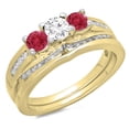 thumbnail image 1 of Dazzlingrock Collection 14K Round Ruby & White Diamond Ladies Bridal 3 Stone Engagement Ring Set, Yellow Gold, Size 6, 1 of 1