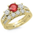 thumbnail image 1 of Dazzlingrock Collection 14K Round Ruby & White Diamond Ladies Bridal 3 Stone Engagement Ring Set, Yellow Gold, Size 7, 1 of 1