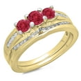 thumbnail image 1 of Dazzlingrock Collection 14K Round Ruby & White Diamond Ladies Bridal 3 Stone Engagement Ring Set, Yellow Gold, Size 9, 1 of 1