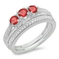 thumbnail image 1 of Dazzlingrock Collection 14K Round Ruby & White Diamond Ladies Bridal 3 Stone Engagement Ring With Band Set, White Gold, Size 4, 1 of 1