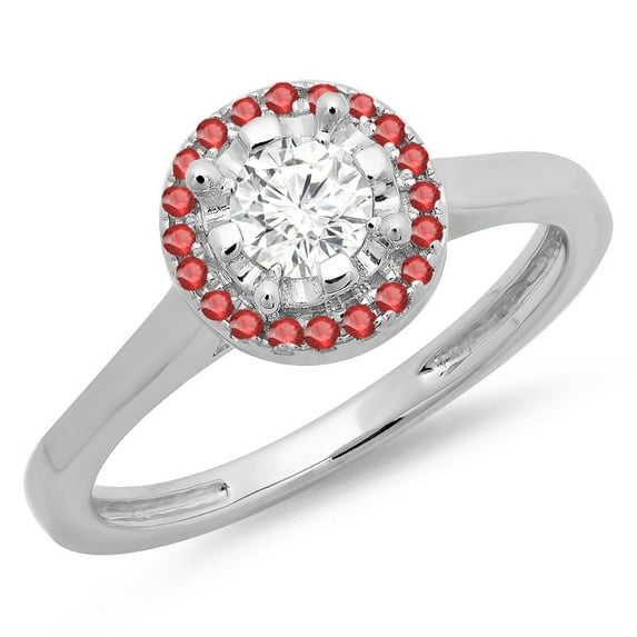 Dazzlingrock Collection 14K Round Ruby & White Diamond Ladies Bridal Halo Style Engagement Ring, White Gold, Size 4.5