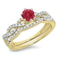 thumbnail image 1 of Dazzlingrock Collection 14K Round Ruby & White Diamond Ladies Bridal Twisted Swirl Engagement Ring Set, Yellow Gold, Size 7, 1 of 1