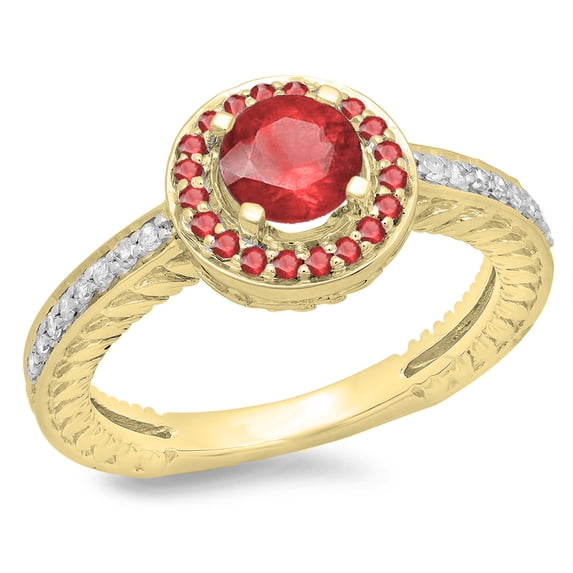 Dazzlingrock Collection 14K Round Ruby & White Diamond Ladies Bridal Vintage Halo Style Engagement Ring, Yellow Gold, Size 5