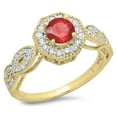 thumbnail image 1 of Dazzlingrock Collection 14K Round Ruby & White Diamond Ladies Bridal Vintage Style Halo Engagement Ring, Yellow Gold, Size 6.5, 1 of 1