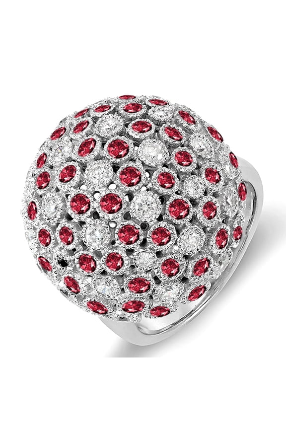 Collection 14K Round Ruby & White Diamond Ladies Cocktail Fireball Right Hand Ring, White Gold, Size 7