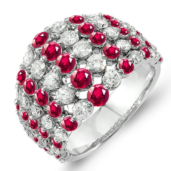 Dazzlingrock Collection 14K Round Ruby & White Diamond Ladies Cocktail Right Hand Ring, White Gold, Size 8.5