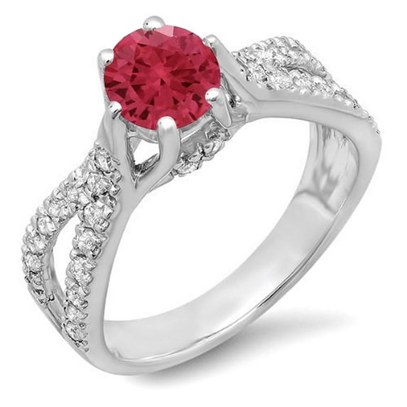 Dazzlingrock Collection 14K Round Ruby & White Diamond Ladies Engagement Bridal Split Shank Ring, White Gold, Size 5