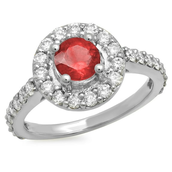 Dazzlingrock Collection 14K Round Ruby & White Diamond Ladies Halo Style Bridal Engagement Ring 1 CT, White Gold, Size 4