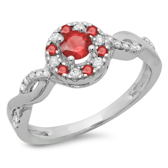 Dazzlingrock Collection 14K Round Ruby & White Diamond Ladies Swirl Bridal Halo Engagement Ring, White Gold, Size 4.5