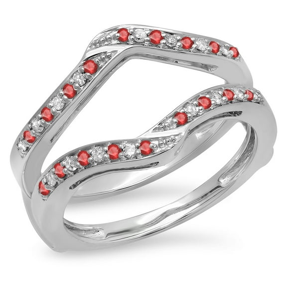 Dazzlingrock Collection 14K Round Ruby & White Diamond Ladies Wedding Band Enhancer Guard Double Ring, White Gold, Size 10