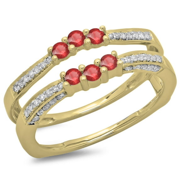 Dazzlingrock Collection 14K Round Ruby & White Diamond Ladies Wedding Band Enhancer Guard Ring, Yellow Gold, Size 9.5