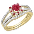 thumbnail image 1 of Dazzlingrock Collection 14K Round Ruby & White Diamond Split Shank Halo Bridal Engagement Ring Set, Yellow Gold, Size 5.5, 1 of 1