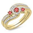 thumbnail image 1 of Dazzlingrock Collection 14K Round Ruby & White Diamond Twisted Swirl Bridal Halo Engagement Ring Set, Yellow Gold, Size 8, 1 of 1