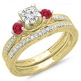 thumbnail image 1 of Dazzlingrock Collection 14K Round Ruby & Yhite Diamond Vintage 3 Stone Bridal Engagement Ring Set, Yellow Gold, Size 6.5, 1 of 1