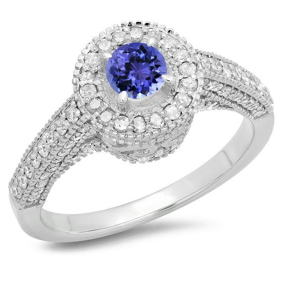 Dazzlingrock Collection 14K Round Tanzanite & White Diamond Bridal Vintage Halo Style Engagement Ring, White Gold, Size 7