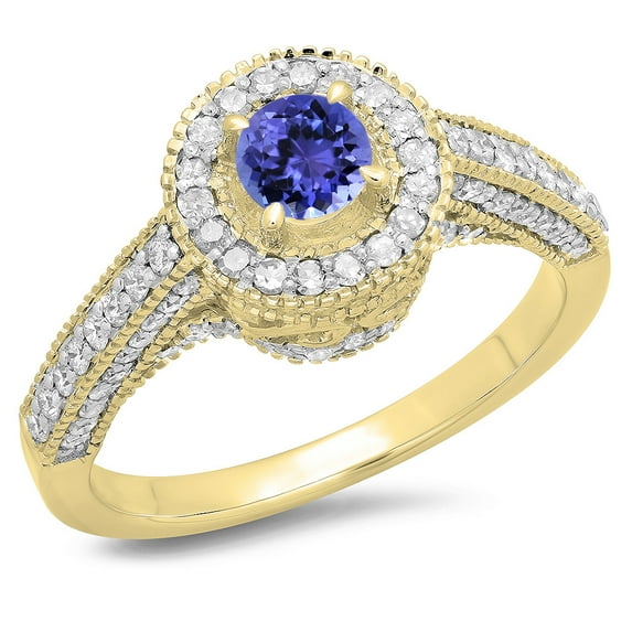 Dazzlingrock Collection 14K Round Tanzanite & White Diamond Bridal Vintage Halo Style Engagement Ring, Yellow Gold, Size 8.5