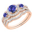 thumbnail image 1 of Dazzlingrock Collection 14K Round Tanzanite & White Diamond Ladies 3 Stone Bridal Engagement Ring Set, Rose Gold, Size 7, 1 of 4