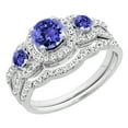 thumbnail image 1 of Dazzlingrock Collection 14K Round Tanzanite & White Diamond Ladies 3 Stone Bridal Engagement Ring Set, White Gold, Size 5.5, 1 of 7