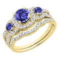 thumbnail image 1 of Dazzlingrock Collection 14K Round Tanzanite & White Diamond Ladies 3 Stone Bridal Engagement Ring Set, Yellow Gold, Size 10, 1 of 6