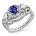 thumbnail image 1 of Dazzlingrock Collection 14K Round Tanzanite & White Diamond Ladies 3 Stone Halo Bridal Engagement Ring Set, White Gold, Size 4.5, 1 of 1